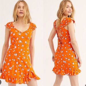 Free People Orange Floral Mini Dress